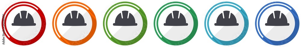 Aufkleber helmet icon set, safety, engineer, worker flat design vector illustration in 6 colors options for we