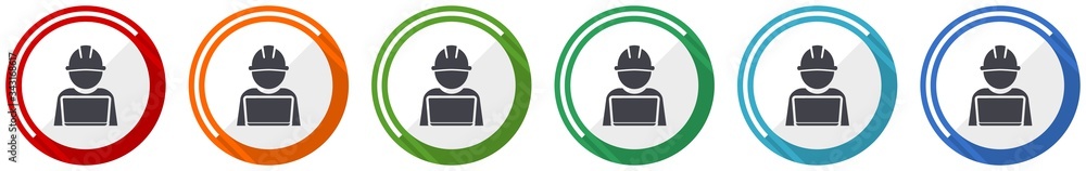 Leinwandbilder engineer with laptop icon set, worker, manager flat design vector illustration in 6 colors options f