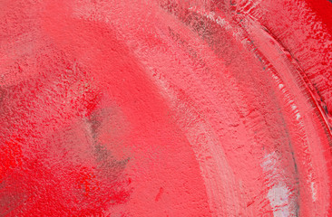 Red background. Wall covered with old cracked stucco, pink tinted. Bright neon backdrop. Modern...