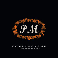 Initial Letter PM Logo With circle Template Vector