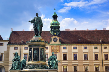 Vienna, Austria - May 19, 2019 - The statue of Emperor Franz I, designed by Pompeo Marchesi in 1846, located in the Hofburg Palace in Vienna, Austria. - obrazy, fototapety, plakaty