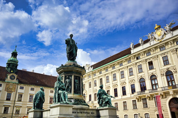 Fototapeta na wymiar Vienna, Austria - May 19, 2019 - The statue of Emperor Franz I, designed by Pompeo Marchesi in 1846, located in the Hofburg Palace in Vienna, Austria.