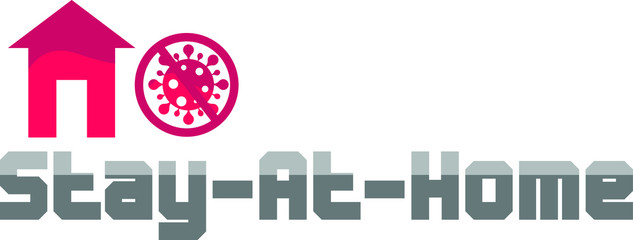 Corona Virus and Covid-19 Logos in Grey with Red Virus and stay at home.