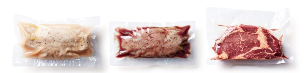 Duck breast vacuum sealed isolated on white, from above, from above