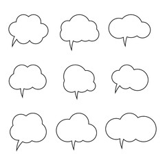 Obraz premium Speech or think bubble, empty communication cloud. Set of vector design elements. Editable stroke.
