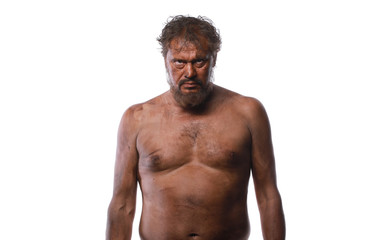 Fototapeta premium portrait of a naked dirty man