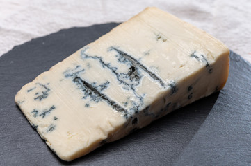 Italian food, buttery or firm blue cheese made from cow milk in Gorgonzola, Milan, Italy