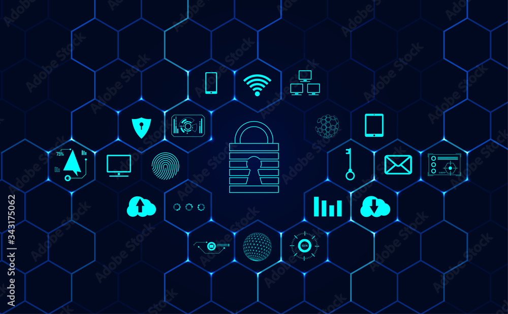 Poster abstract cyber security privacy information network concept padlock protection digital network perso