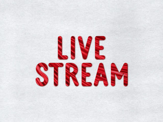 Red live stream icon on grey paper background	