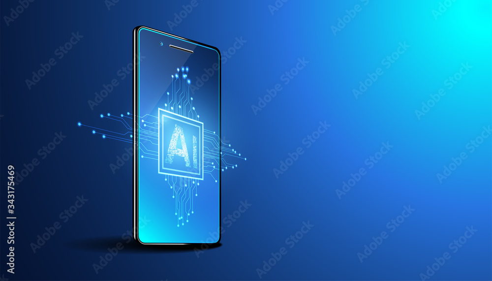 Poster abstract technology ai computing and smartphone concept working data of artificial intelligence and 