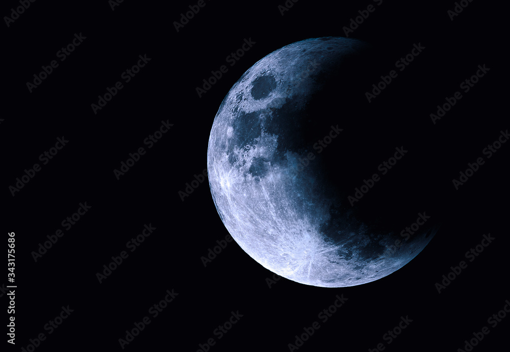 Sticker moon in space, half part of moon with eclipse