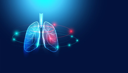 Abstract futuristic human lungs wireframe blue digital point connecting concept Analysis and diagnosis of pulmonary diseases,Respiratory disease,Lung health,Medical care for patients. - obrazy, fototapety, plakaty