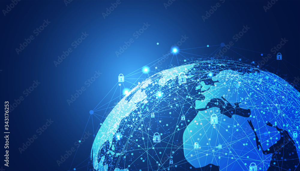 Poster abstract technology cyber security privacy world protect information network concept padlock protect