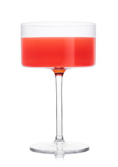 Cosmopolitan cocktail in modern crystal glass on white. One of the most popular cocktails in the world.