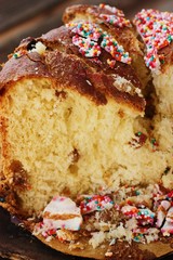 Delicious Easter cake with raisins on the table 