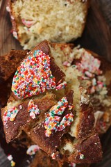 Delicious Easter cake with raisins on the table 