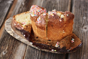 Delicious Easter cake with raisins on the table 
