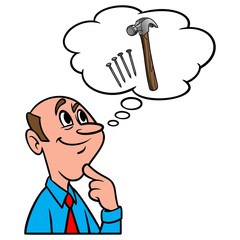 Thinking about Construction - A cartoon illustration of a man thinking about a Construction Project. 