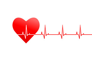 Red heartbeat and heart rate line as ecg, cardiogram or related cardiology concept