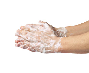 Fototapeta premium hand washing soap hygiene clean virus edpidemic disease corona flue bathroom water