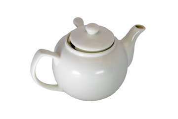 White porcelain teapot isolate on a white background close-up.