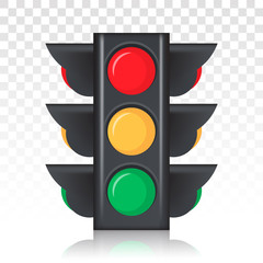 Stoplight / Traffic control light sign vector icon for apps and websites with signal red, yellow and green on a transparent background