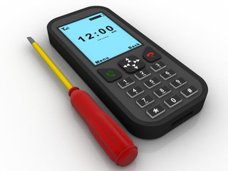 3d rendering mobile phone with screwdriver