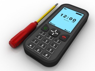 3d rendering mobile phone with screwdriver