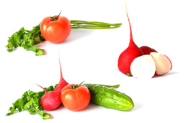 Photo set of vegetables isolated on white background, gastronomy products 