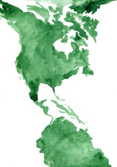 Abstract watercolor green map of north america