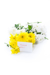 bouquet of yellow and white chrysanthemums isolated on white