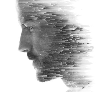 A portrait combined with a digital illustration