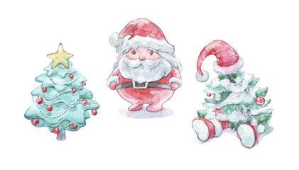 cartoon santa and fir tree