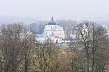 Mogilev, Belarus - March 2020. The Church of Saints Boris and Gleb in Mogilev. Beautiful view on old famous church in Mogilev city, Belarus.Mogilev landmark, cultural heritage.