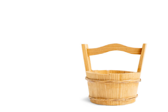 Small wooden empty basket. Isolated on white background.