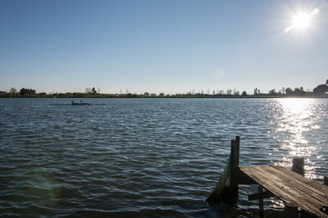 Great river landscape wit harbor