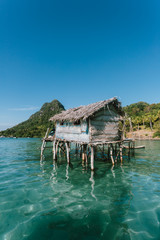 Semporna, Sabah, Malaysia - 26 April 2020 - Sea gypsies house by the sea