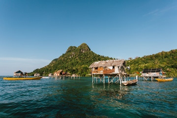 Semporna, Sabah, Malaysia - 26 April 2020 - Sea gypsies house by the sea