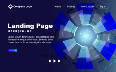 Abstract futuristic blue background with space technology digital concept and glowing motion shapes. Dynamic vector design template for element Landing page, wallpaper, website, cover poster, banner