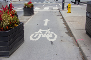 Bicycle path on a city street