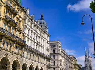 Architecture along the streets of Vienna, Austria on a sunny day.