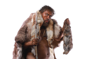 Neanderthal man, Ice Age, caveman with a hare