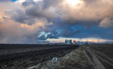 winter road in field 