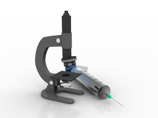 3d rendering virus testing Microscope with  Syringe