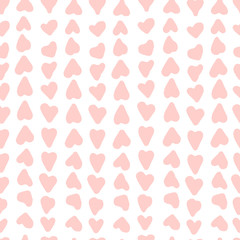 Vector seamless abstract image pattern with cute pink hearts on white background. Design is perfect for textiles, kids clothes, blankets, cushions, surfaces, decorations, backgrounds and wallpapers