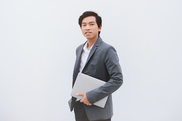Asia Men Business  Working  any where  Gray Background