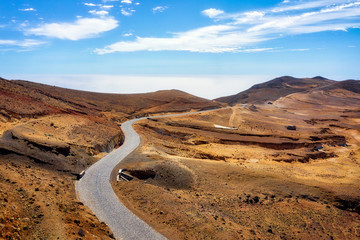 Fototapeta na wymiar Road through the dry desert highlands of Santo Antao, Cape Verde
