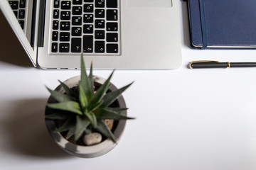 Workplace for working from home during quarantine om white background