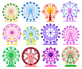 Ferris wheel isolated cartoon set icon. Vector cartoon set icon amusement carousel. Vector illustration ferris wheel on white background.