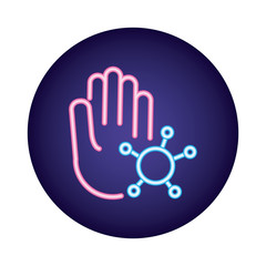 hand with covid19 virus particle neon style